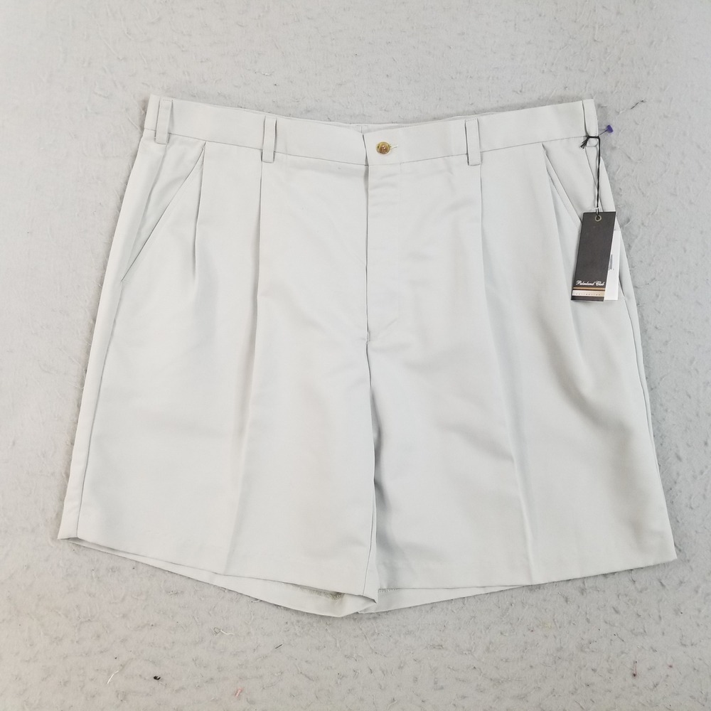 Palmland Club Shorts Mens 42 Stone Grey Pleated Front 100% Polyester NWT